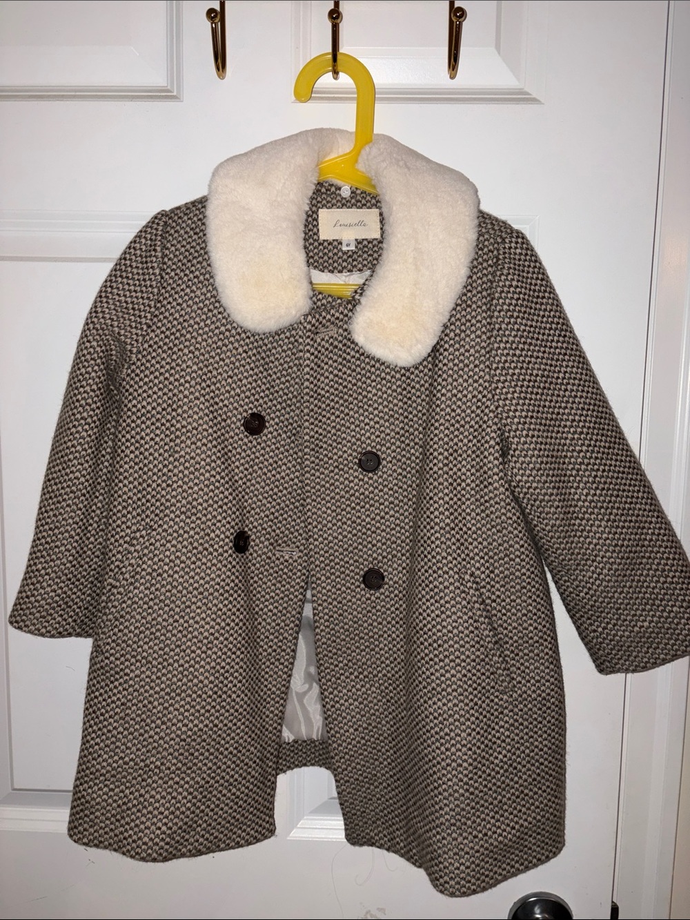 Louisiella Cream Collar Wool-Blend Houndstooth Coat
